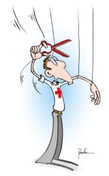 Cartoon symbolisiert Rotkreuz-Grundsatz Unabhängigkeit
