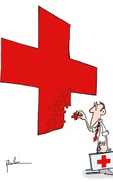 Cartoon symbolisiert Rotkreuz-Grundsatz Einheit